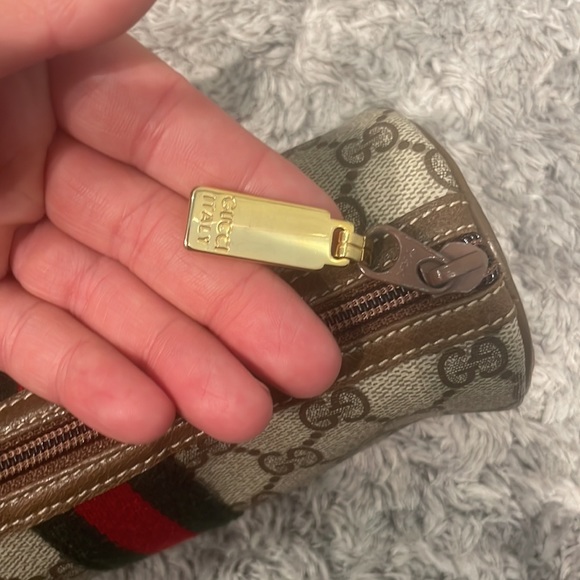 ♡ authentic Gucci vintage cosmetic bag logo canvas with red & green stripe - Picture 4 of 7